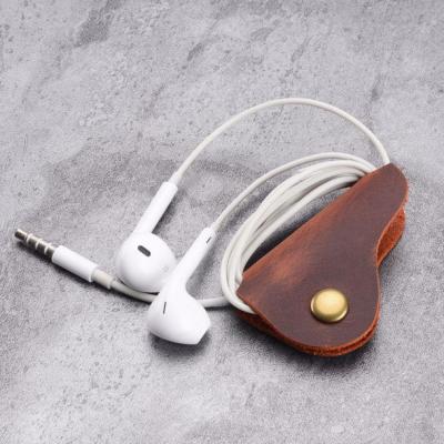 China Custom Logo Eco - Friendly Whip USB Earphone Organizer Winder Leather Cable Collar for sale