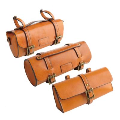 China Bike Carrying Handmade Vintage Genuine Leather Bicycle Sling Bag Set, Leather Bike Saddle Bag for sale