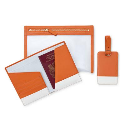 China Luxury Genuine Leather Transparent Passport Pouch with Passport Holder Wallet and Luggage Tag for sale