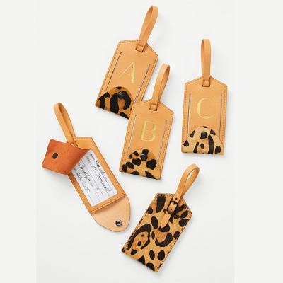 China Luxury Custom Leopard Pony Hair Leather Travel Luggage Bag Tags for sale