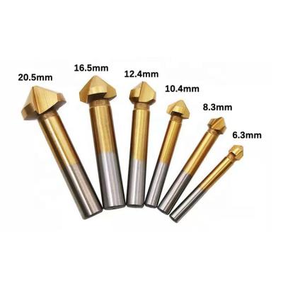 China 6Pcs Chamfer Round Shank 90 Degree 3 Flute HSS Countersink Drill Bit Set Wood Or Metal For Metal Deburring for sale