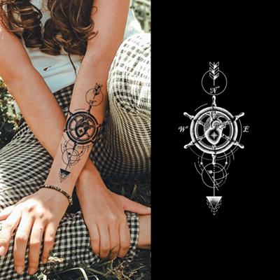 China Hanna Tattoo Sticker Stencil Hand Temporary Tattoo Custom Direction Of Spirit With Flower Black Waterproof Tattoo Sticker for sale