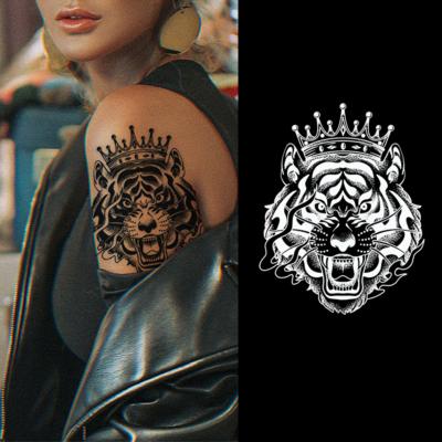 China Temporary Custom Stencil Hand Tattoo Tiger Temporary Hanna Tattoo Sticker King Of Beasts With Flower Logo Black Waterproof Tattoo Sticker for sale