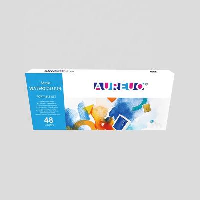 China AUREUO 48 Colors Half Pan Artist Grade Factory Price Economical Portable Watercolor Paints Half Pan Set for sale