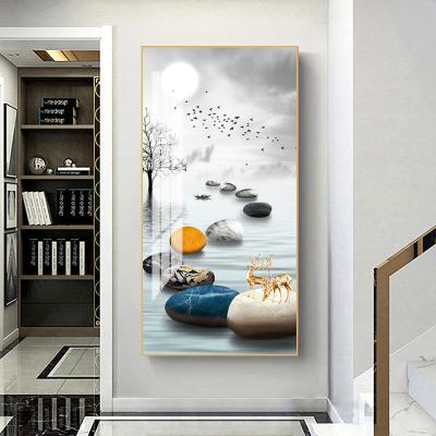 China Hotel Luxury Abstract Gold Stone Home Aluminum Frame Light Deer Porcelain High Resolution Printing Crystal Painting for sale