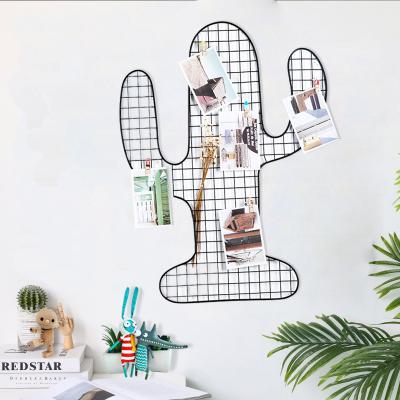 China Creative Minimalist Home Decoration DIY Photo Cactus Shape Wall Decoration Grid Frame Wrought Iron Grid Panel for sale