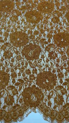 China High Quality Brown Color Chenille Yarn Floral Scalloped Edge Lace Fabric By The Yard Dress For Women Dress zu verkaufen