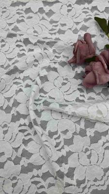 China 54 Inch White Color Stretch Floral Corded Elastic Lace Fabric For Women Clothing for sale