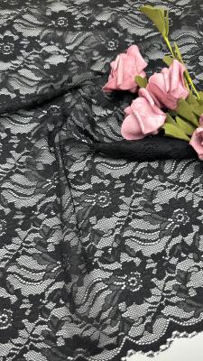 Cina 55 Inch Nylon Spandex Width Black Color Elegant Design Stretch Floral Corded Elastic Lace Fabric With Scallop High-Quality Material for Fashion Women Clothing in vendita