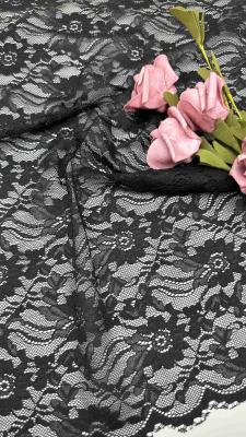 China High-Quality Full Width Stretch Lace Fabric in Black, Featuring Elegant Floral Patterns and Scalloped Edges for Fashion Women Dress for sale