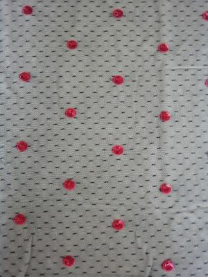 China Zwart Rood de Kledingskledingstuk van Polkadot sequin fabric for day Te koop