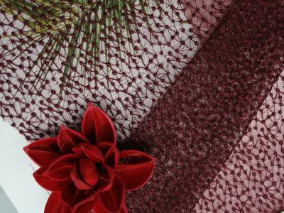 China Bettwäsche-Artikel Mesh Embroidered Wine Red Polka Dot Tulle Fabric zu verkaufen