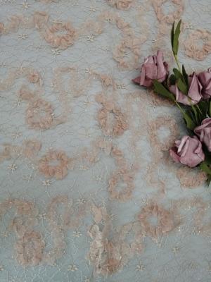 China Rosa Blumenhäkelarbeit-Funkeln Tulle Mesh Shining Lace Fabric zu verkaufen