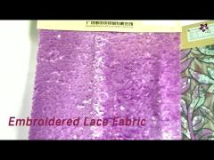 Glitter Sequin Embroidered Lace Fabric High Density Purple For Party Dress