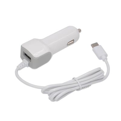 China With Bulit In Cable USB Car Charger With 1M Type C Charging Cord For iPhone 8 Pin Smart Phone 2 In 1 Cable Car Charger for sale