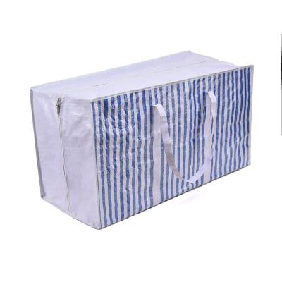 China Waterproof House Bag Vertical Stripe Moving Bio Heat Pressing Chinatown Woven Bag With Zipper for sale