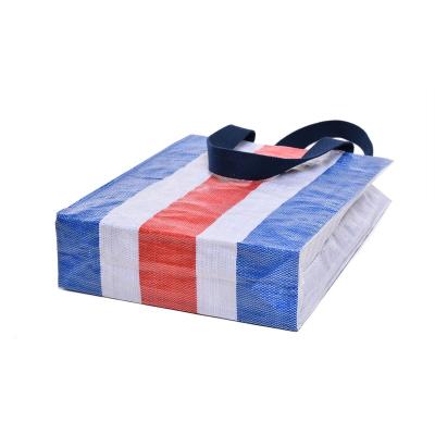 China 100%recyclable pp woven lamination custom red white blue shopping store bag for sale