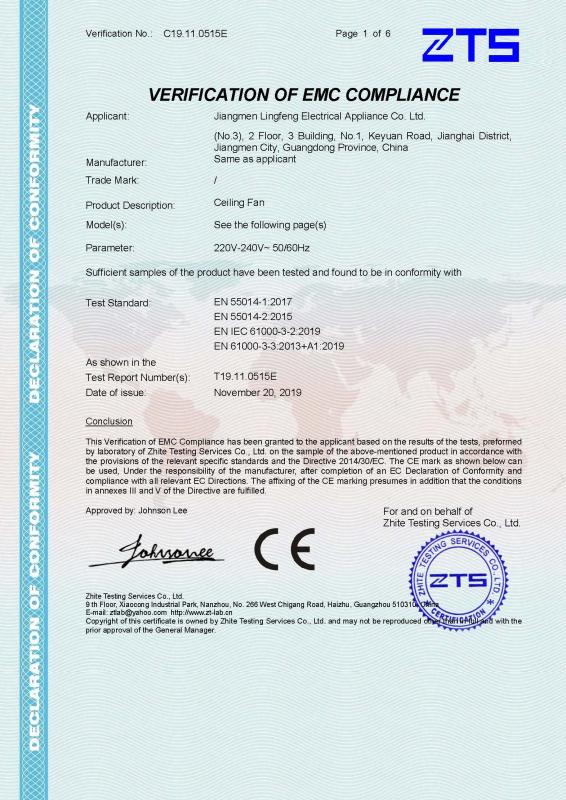 CE - Jiangmen Lingfeng Electrical Appliance Co., Ltd.