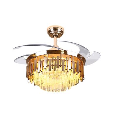 China Fancy 36W Modern Luxury Three-color LED Crystal Lights Living Room Silent Invisible Ceiling Fan for sale