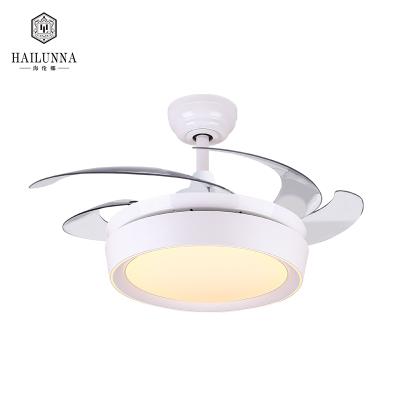 China Modern Retractable Blade White Three-color LED Light Source Ceiling Fan Light Chandelier For Home Office for sale