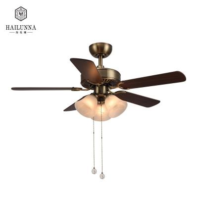 China Home Office Modern Luxury Living Room Decorative Hanging Antique Brass Ceiling Fan Light for sale