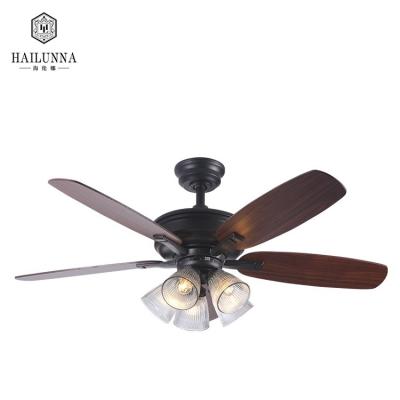 China With Home Appliance Light Iron Black Round Vintage Hanging LED Ceiling Fan With Light Glass Shade for sale