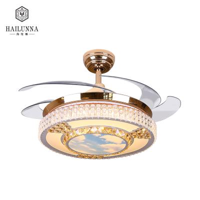 China China Luxury Fashion Crystal Decorative Chandelier Light Ceiling Fan Gold for sale