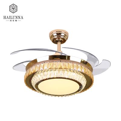 China 2021 New Modern Nordic Crystal Chandelier Remote Control Silence Ceiling Fan Lights for sale