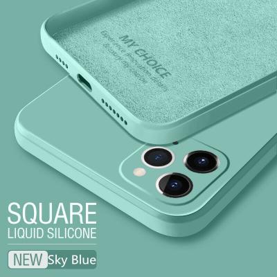 China Waterproof Luxury Original Square Liquid Silicone Phone Case For iPhone 12 11 Pro Max Mini XS X XR 7 8 Plus Se 2 Slim Soft Cover Candy Case for sale