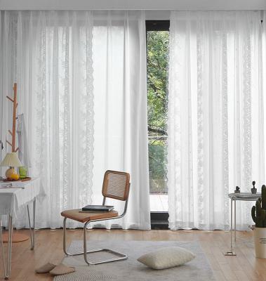 China 2022 light transmission retro embroidery retro image paste lace hole gauze curtain French free balcony curtain wholesale for sale