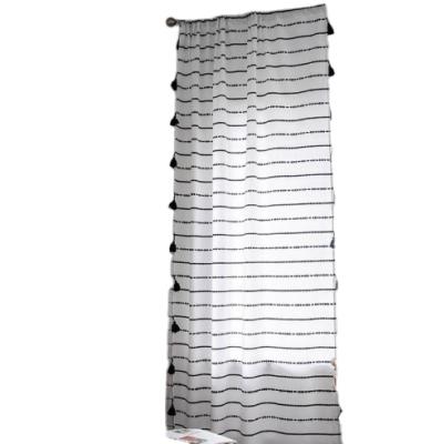 China 2022 New American Bohemian Black White Cotton Stripe Cotton Insulated Curtain Fabric Shade Insulated Canvas Printed Window Curtain for sale