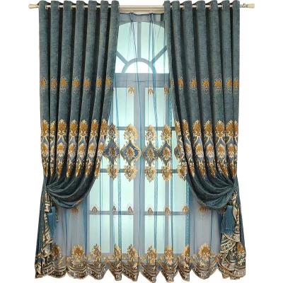 China Insulated blue gold and jade full of chenille embroidered curtain fabric European embroidered thickened curtain shading fabric for sale