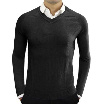 China Breathable Custom Classic White Plain Knitted Pure V-Neck Mens Hand Knit Sweater for sale