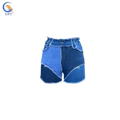 China Sustainable Womens Denim Shorts 2022 Striped Mid Waist Stretch Womens Denim Shorts for sale