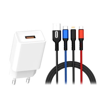 China UniversalÂ   Hot Amazom Universal 2.4A Multi Ports Nylon Usb Cable 3 In 1 Set Usb Charger Cable Travel Charger for sale