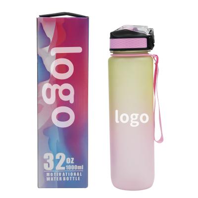 China Factory Customized Viable BPA Free Tritan Gradient Water Bottle With Time Mark Straw 1L Water Bottles Motivational Drinking Gym for sale