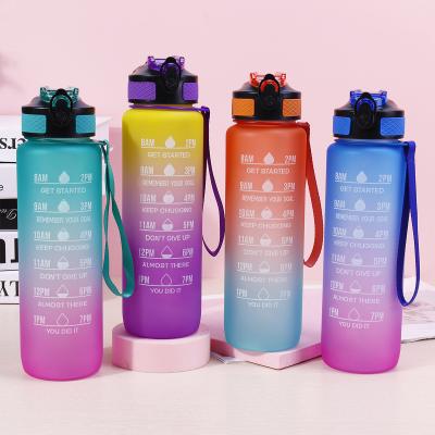 China Low MOQ Viable Customized Water Bottle Gallon 1000ml 320z 64oz BPA FREE Cute Tritan Sport Water Bottle With Time Marker for sale