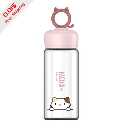 China Viable Accept Customized Logo Pattern Q Cat Lift Ring Glass Cup Simple Gift High Borosilicate Tea Drinkware Portable Glass Cup for sale