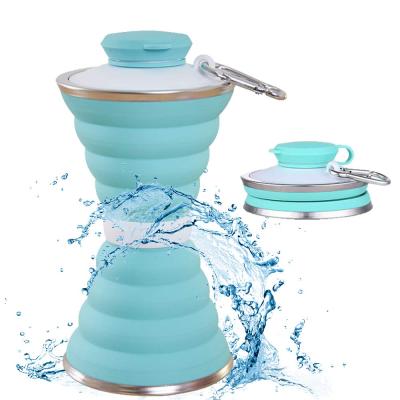 China Convenient and simple water storage silicone viable collapsible water bottle outdoor sports telescopic portable light blue bottle cup for sale