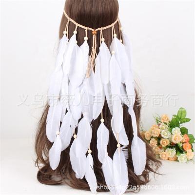 China Popular Hippies Tribal Bohemian Headband Hairband Tassel Hair Accessories Amazon Hair Band Feather Solid Color Foreign Trade Style Ornament for sale