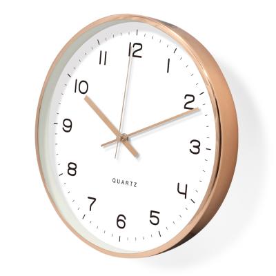 China Antique Style 12 Inch High Quality Mounted Silent Luxury Number Home Decor Metal Round Gold Quartz Modern Wall Clocks for sale