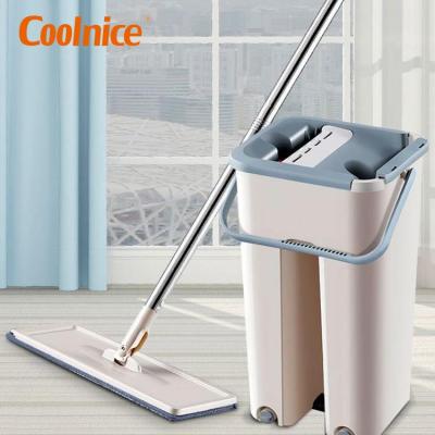 China 2021 Hot Sale Viable Flat Floor Mop and Bucket Sets Microfiber Home Quick Clean Squeeze Kitchen Flat Mop for Home Kitchen for sale