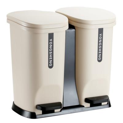 China Sustainable Classified Trash Can In The Kitchen Plastic Double Bucket Trash Can for sale