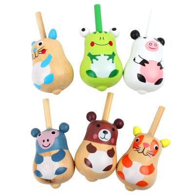 China Senior Students Hand-turned Top Prize Wooden Children's Kindergarten Wooden Toy Frog Cartoon Animals for sale