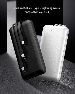 China 2021 Fast Charging Support 10000mAh Power Bank Promotion 3 Cables for sale