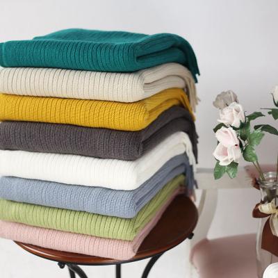 China Plain Good Prices Acrylic Comfortable Knitted Striped Cashmere Wrap Throw Blanket In China for sale