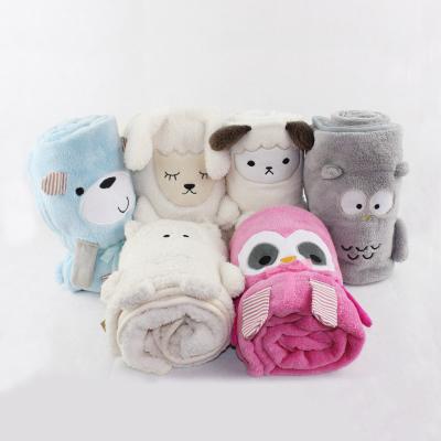 China Applique Coral Fleece Swaddle Cartoon Baby Toy Security Blanket Anti-bacteria Polyester Sheep for sale