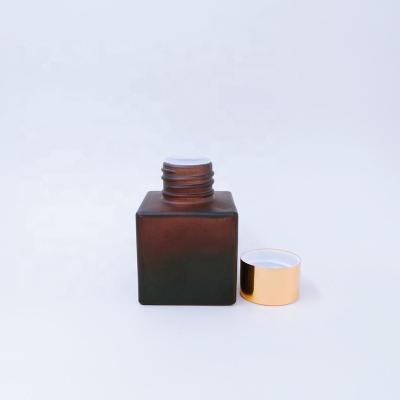 China New Design Amber Frosted Glass Bottle Aroma Bottle Diffuser Personal Care Square For Home Fragrance for sale