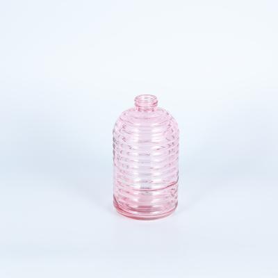 China New Design Personal Care Round Glass Body Wash Bottle Empty Pink 440ml With Plastic Pump for sale