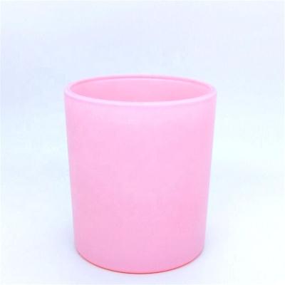 China Gift & High Quality Empty Craft Jar Candle 315ml Matte Pink Candle Glass Jar With Metal Lid for sale